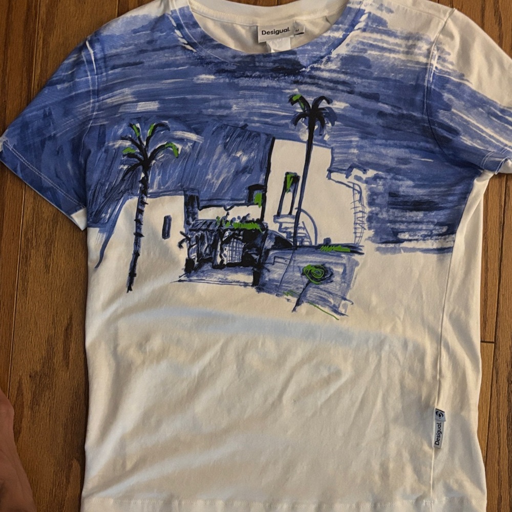 Desigual Artistic Blue and White Tee